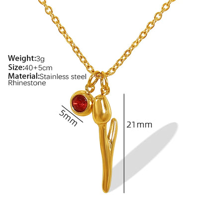 Elegant Simple Style Tulip Titanium Steel Plating Inlay Rhinestones 18k Gold Plated Necklace