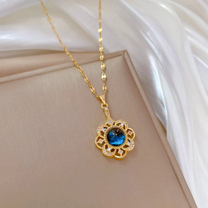 Elegant Simple Style Universe Flower Titanium Steel Copper Plating Inlay Artificial Gemstones Pendant Necklace