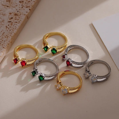 Elegant Simple Style Water Droplets Copper Inlay Zircon Open Rings