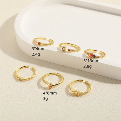 Elegant Simple Style Water Droplets Horse Eye Copper Plating Inlay Zircon 14k Gold Plated Open Rings