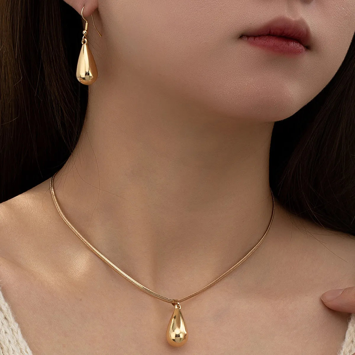 Elegant Simple Style Water Droplets Plastic Ferroalloy Plating Women's Earrings Necklace