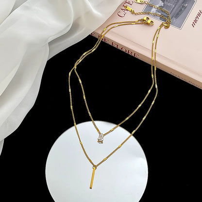 Elegant Simple Style Water Droplets Stainless Steel Plating Inlay Rhinestones 18k Gold Plated Layered Necklaces