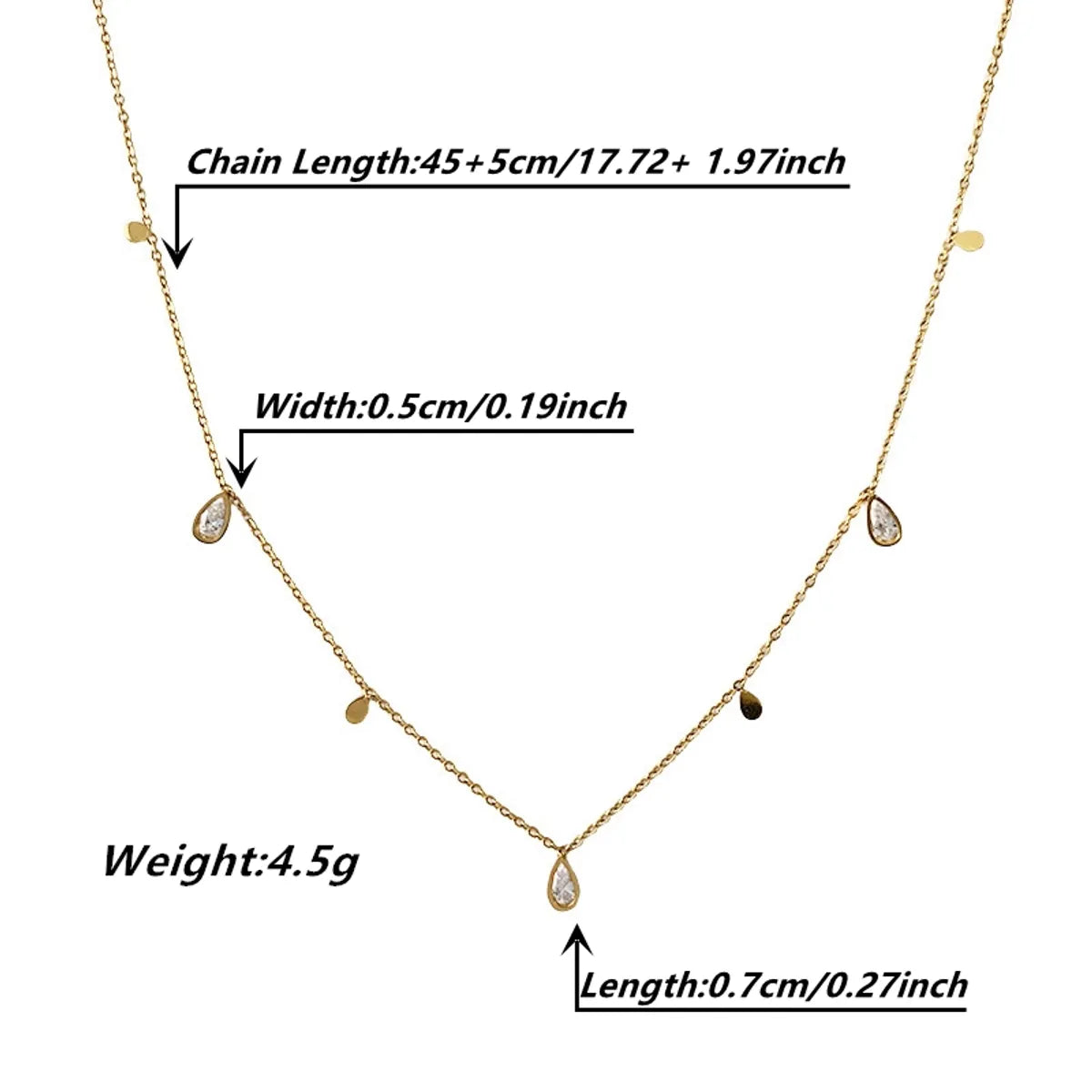 Elegant Simple Style Water Droplets Stainless Steel Plating Inlay Zircon 18k Gold Plated Necklace