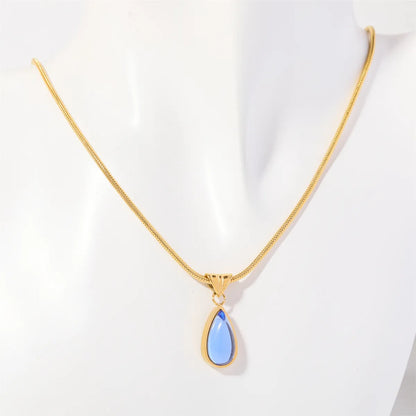 Elegant Simple Style Water Droplets Stainless Steel Plating Inlay Zircon 18k Gold Plated Pendant Necklace