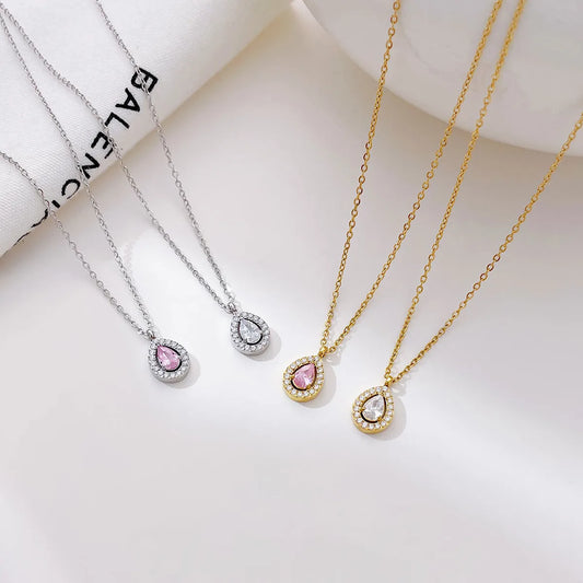 Elegant Simple Style Water Droplets Stainless Steel White Gold Plated Gold Plated Zircon Pendant Necklace In Bulk