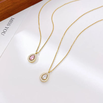 Elegant Simple Style Water Droplets Stainless Steel White Gold Plated Gold Plated Zircon Pendant Necklace In Bulk