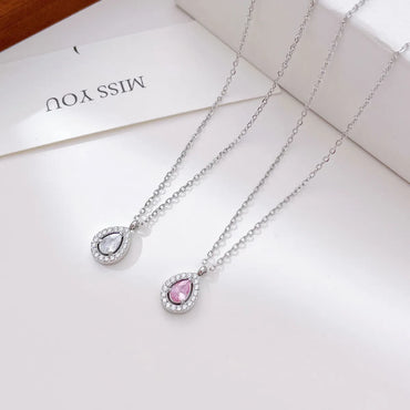 Elegant Simple Style Water Droplets Stainless Steel White Gold Plated Gold Plated Zircon Pendant Necklace In Bulk