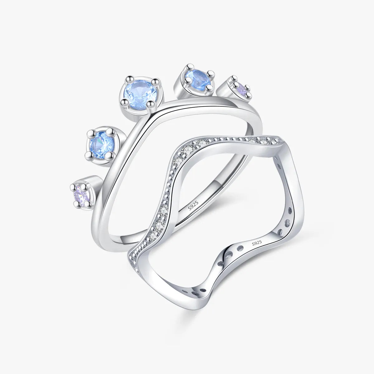 Elegant Simple Style Waves Crown Sterling Silver Plating Inlay Zircon Rhodium Plated Rings