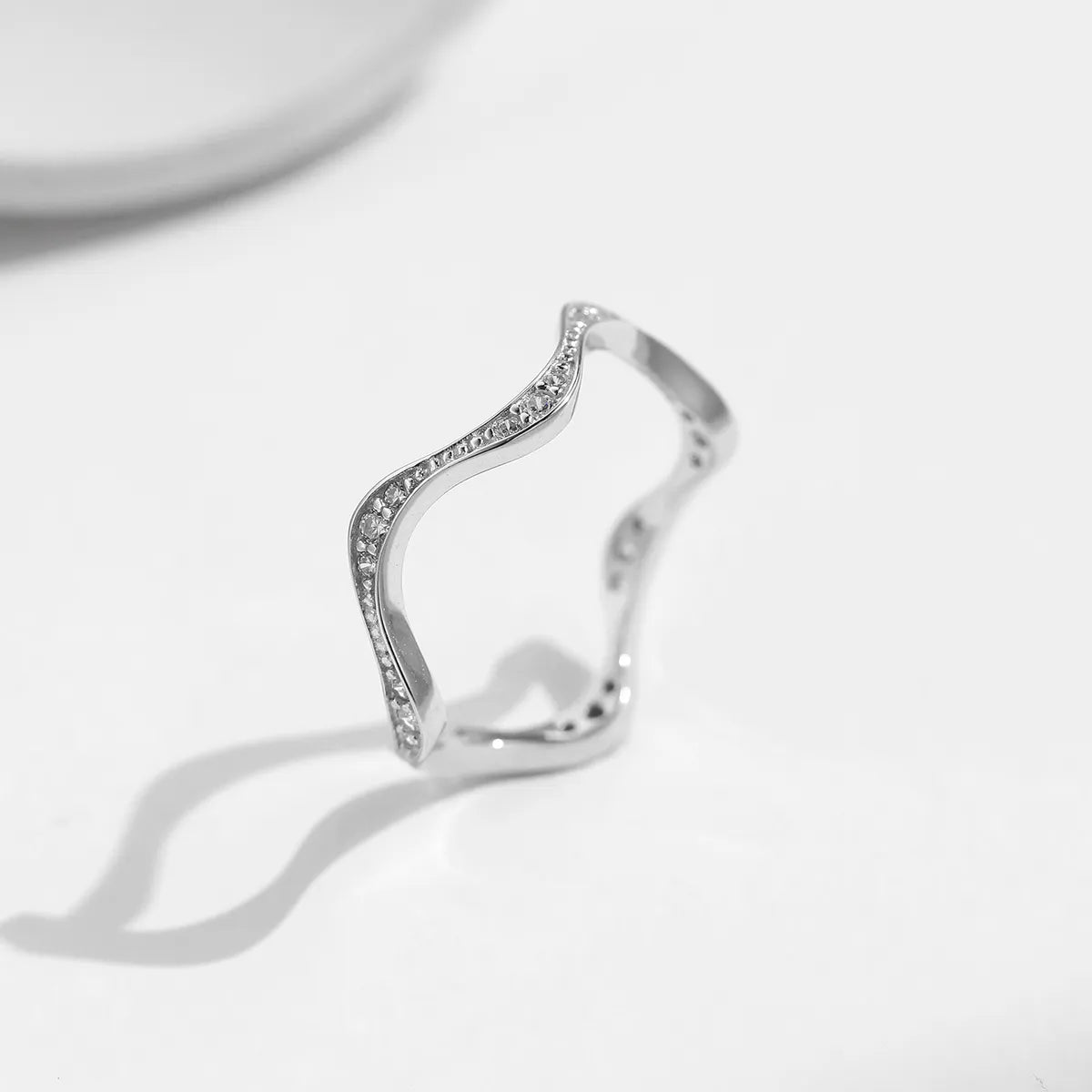 Elegant Simple Style Waves Crown Sterling Silver Plating Inlay Zircon Rhodium Plated Rings