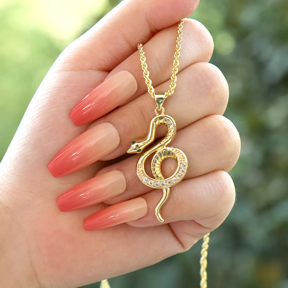 Elegant Snake Copper Plating Zircon Pendant Necklace