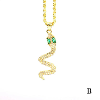 Elegant Snake Copper Plating Zircon Pendant Necklace