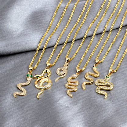 Elegant Snake Copper Plating Zircon Pendant Necklace