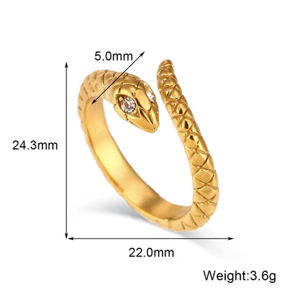 Elegant Snake Stainless Steel Plating Rhinestones Open Ring