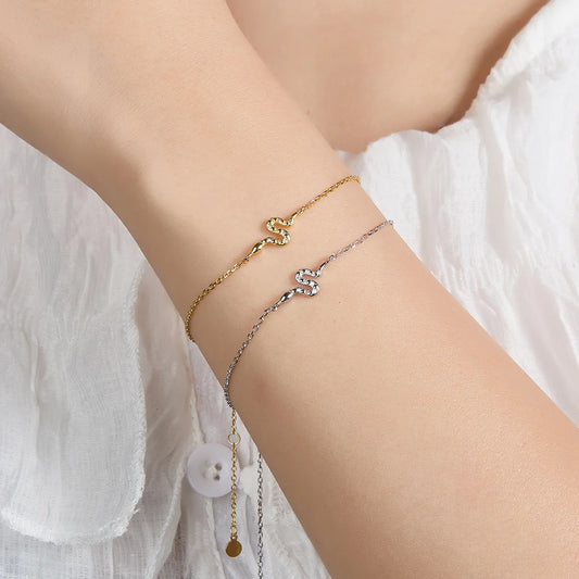 Elegant Snake Sterling Silver Plating Inlay Zircon 18k Gold Plated White Gold Plated Bracelets