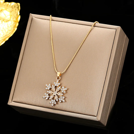 Elegant Snowflake Alloy Inlay Rhinestones Women's Earrings Necklace