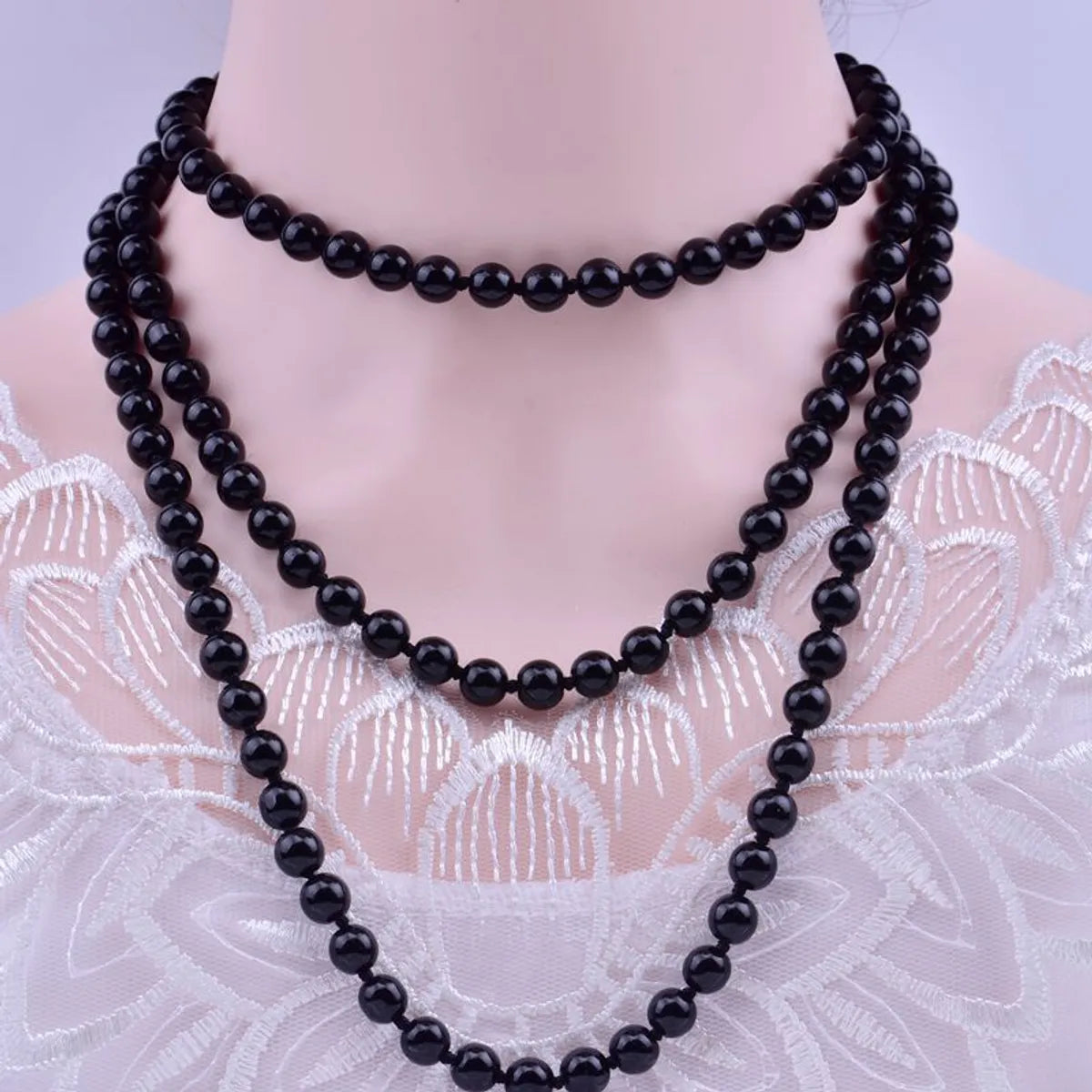 Elegant Solid Color Artificial Pearl Beaded Layered Necklaces 1 Piece