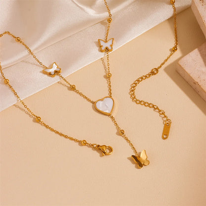 Elegant Solid Color Butterfly Titanium Steel Plating Gold Plated Pendant Necklace