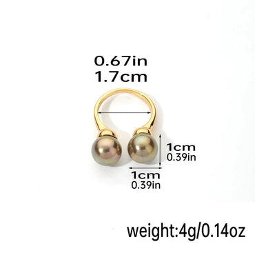 Elegant Solid Color Copper Inlay Natural Stone Freshwater Pearl Shell 18k Gold Plated Silver Plated Rings