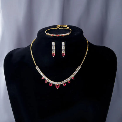 Elegant Solid Color Copper Plating Inlay Zircon 18k Gold Plated Jewelry Set