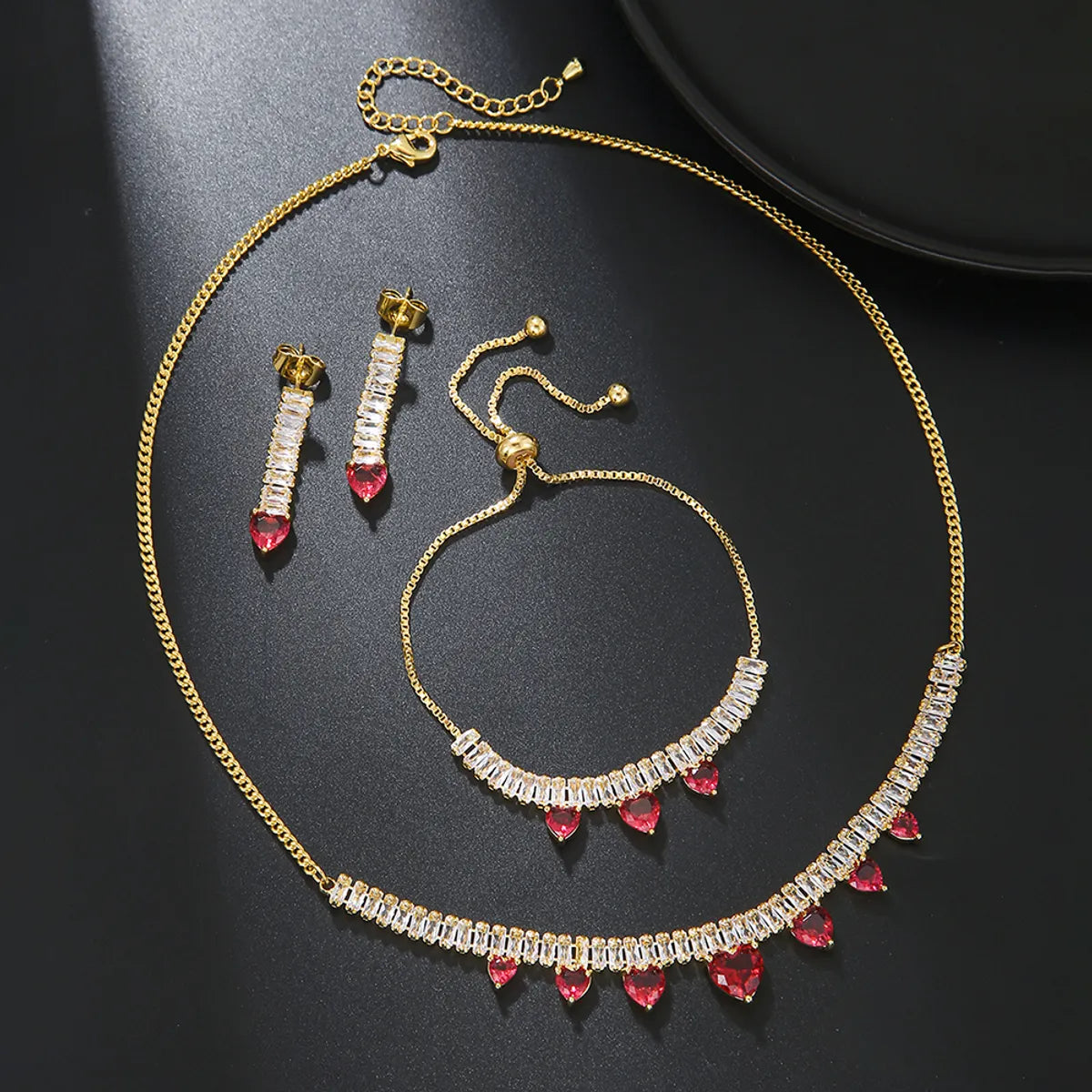 Elegant Solid Color Copper Plating Inlay Zircon 18k Gold Plated Jewelry Set