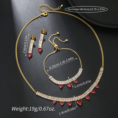 Elegant Solid Color Copper Plating Inlay Zircon 18k Gold Plated Jewelry Set