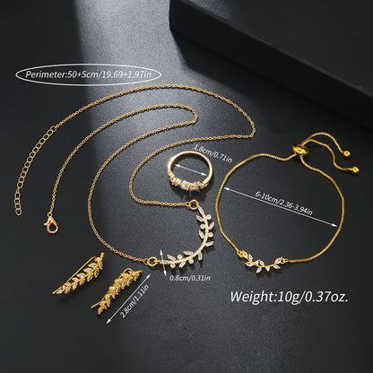 Elegant Solid Color Copper Plating Inlay Zircon 18k Gold Plated Jewelry Set