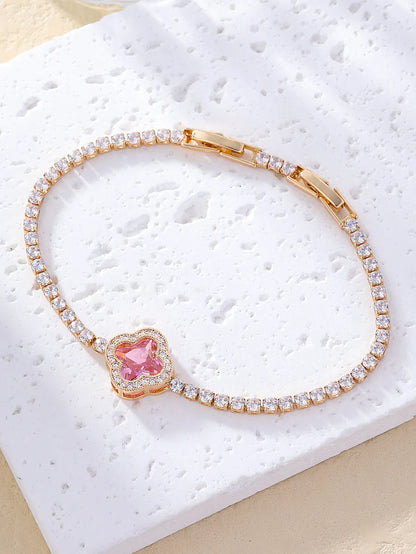 Elegant Solid Color Copper Plating Inlay Zircon White Gold Plated Gold Plated Bracelets