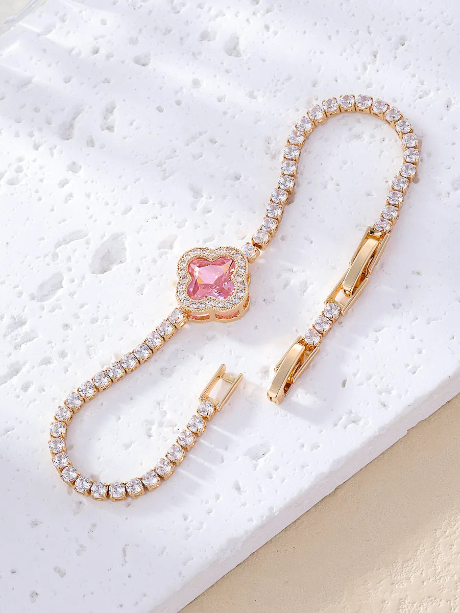 Elegant Solid Color Copper Plating Inlay Zircon White Gold Plated Gold Plated Bracelets