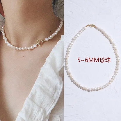 Elegant Solid Color Pearl Beaded Necklace 1 Piece