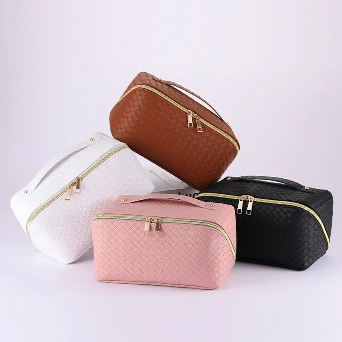 Elegant Solid Color Pu Leather Square Makeup Bags