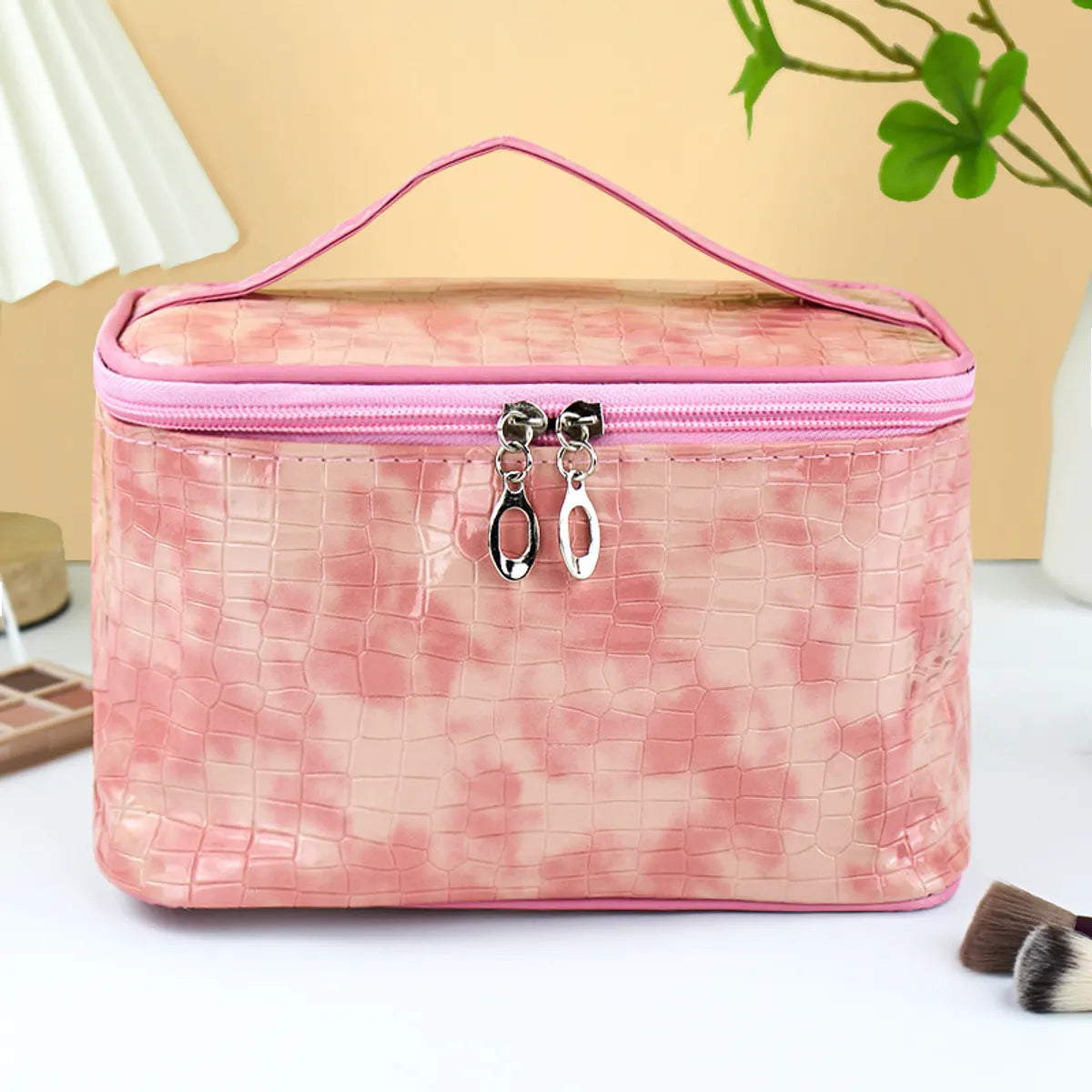 Elegant Solid Color Pu Leather Square Makeup Bags