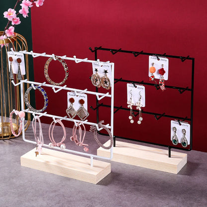 Elegant Solid Color Solid Wood Iron Jewelry Rack