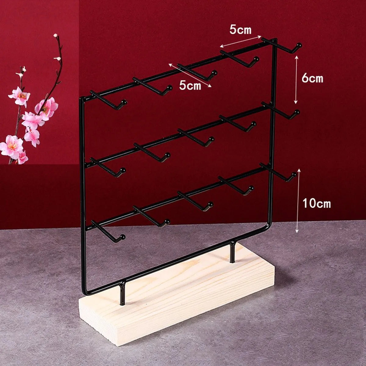 Elegant Solid Color Solid Wood Iron Jewelry Rack