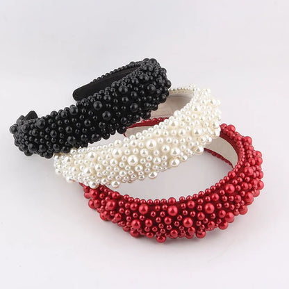 Elegant Solid Color Sponge Inlay Artificial Pearls Hair Band