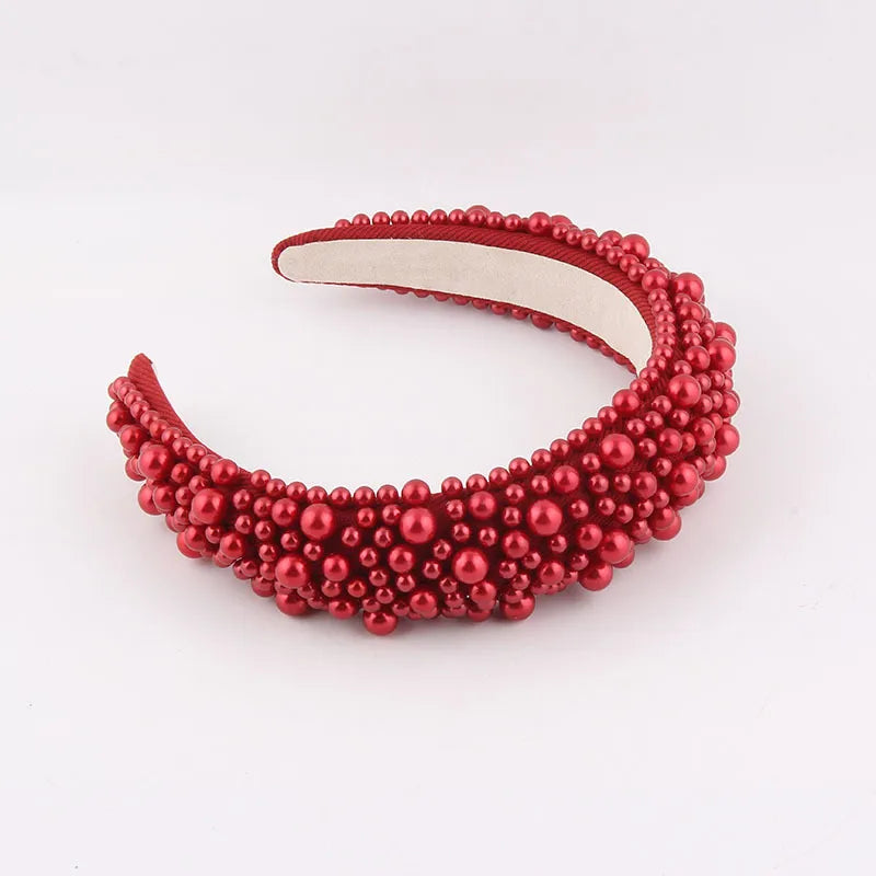 Elegant Solid Color Sponge Inlay Artificial Pearls Hair Band