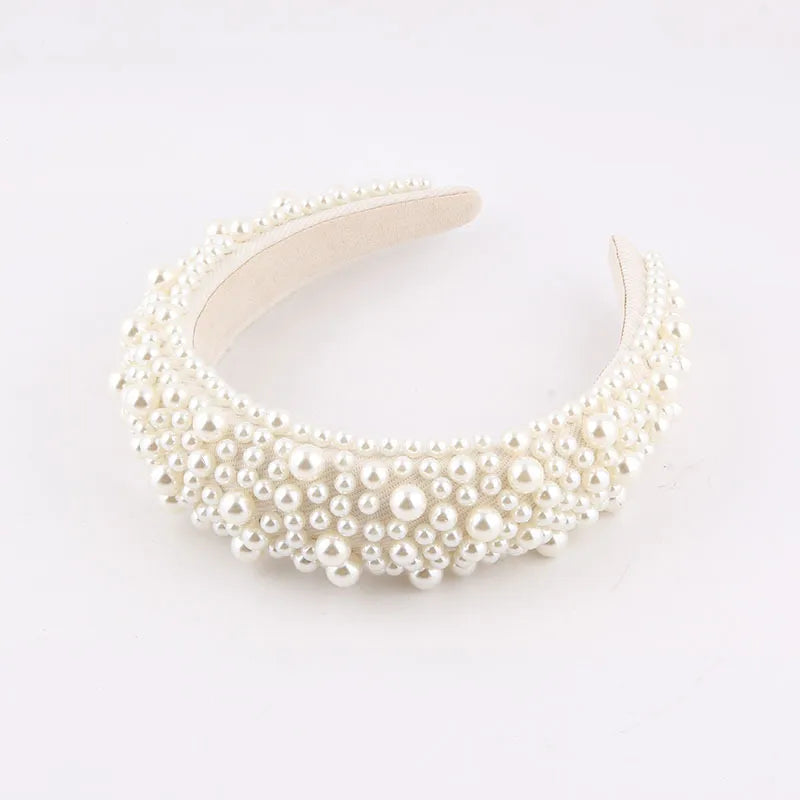 Elegant Solid Color Sponge Inlay Artificial Pearls Hair Band