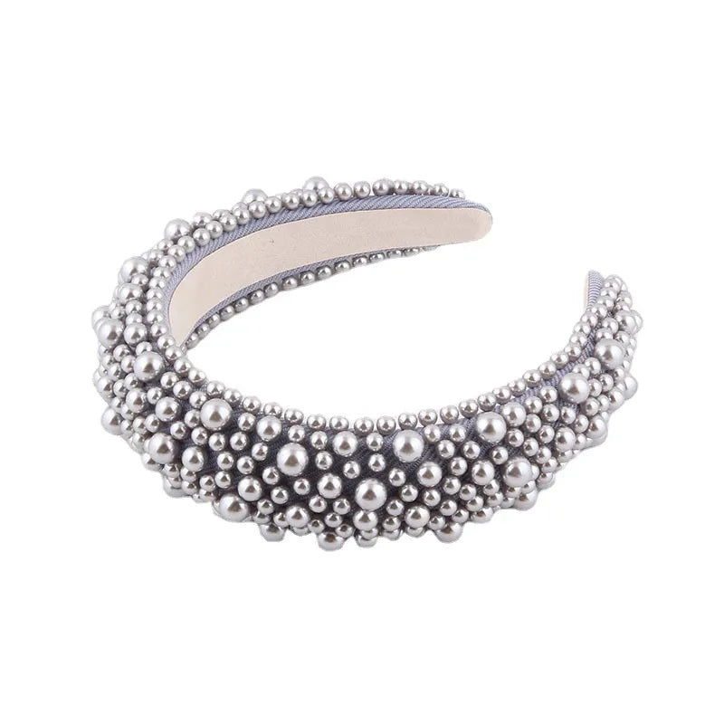 Elegant Solid Color Sponge Inlay Artificial Pearls Hair Band