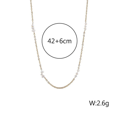 Elegant Solid Color Stainless Steel Freshwater Pearl Titanium Steel Plating 18k Gold Plated Necklace