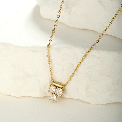 Elegant Solid Color Stainless Steel Plating Inlay Artificial Diamond 18k Gold Plated Pendant Necklace