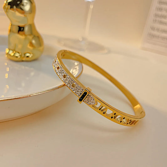 Elegant Solid Color 304 Stainless Steel Zircon Bangle In Bulk