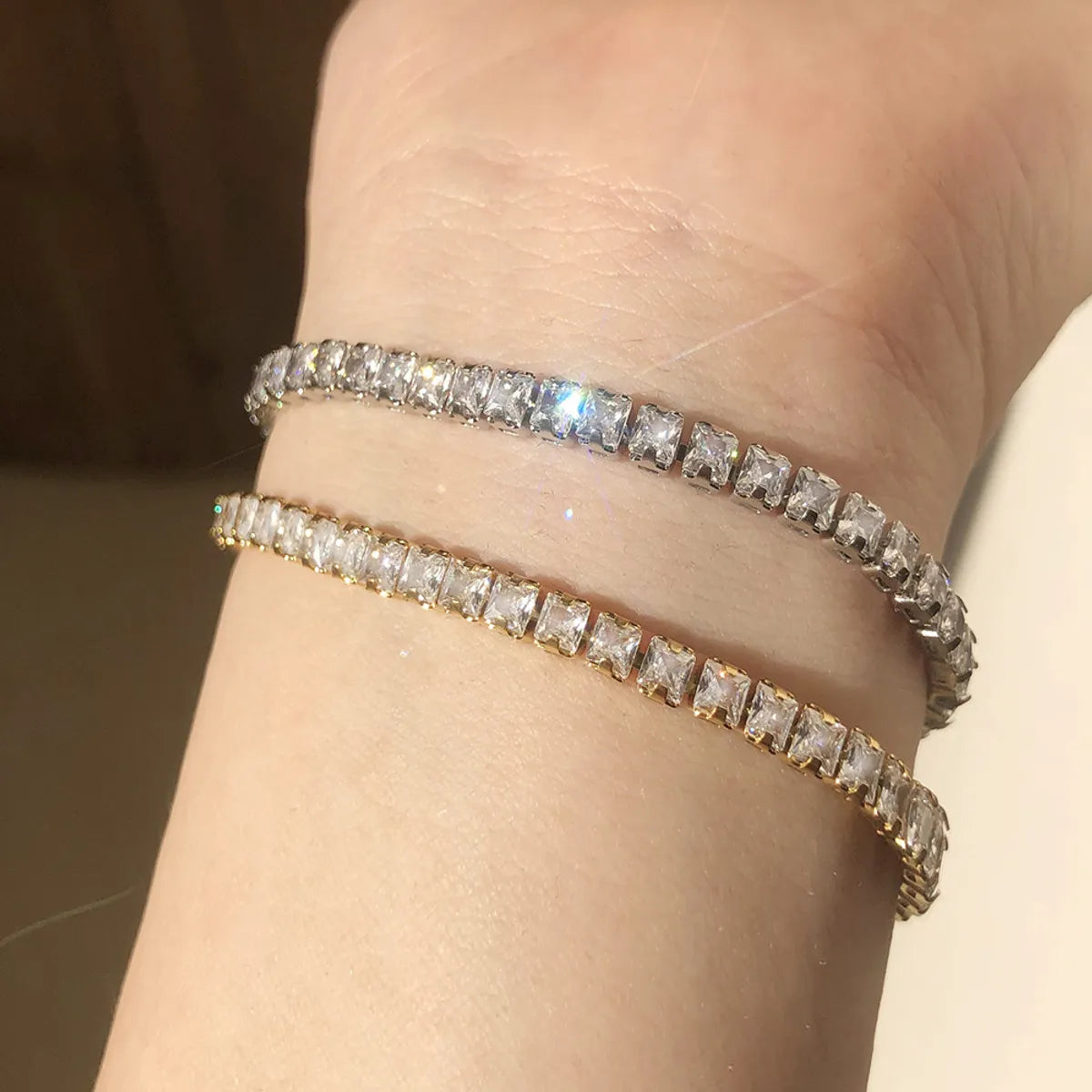 Elegant Solid Color Titanium Steel Inlay Zircon Bracelets