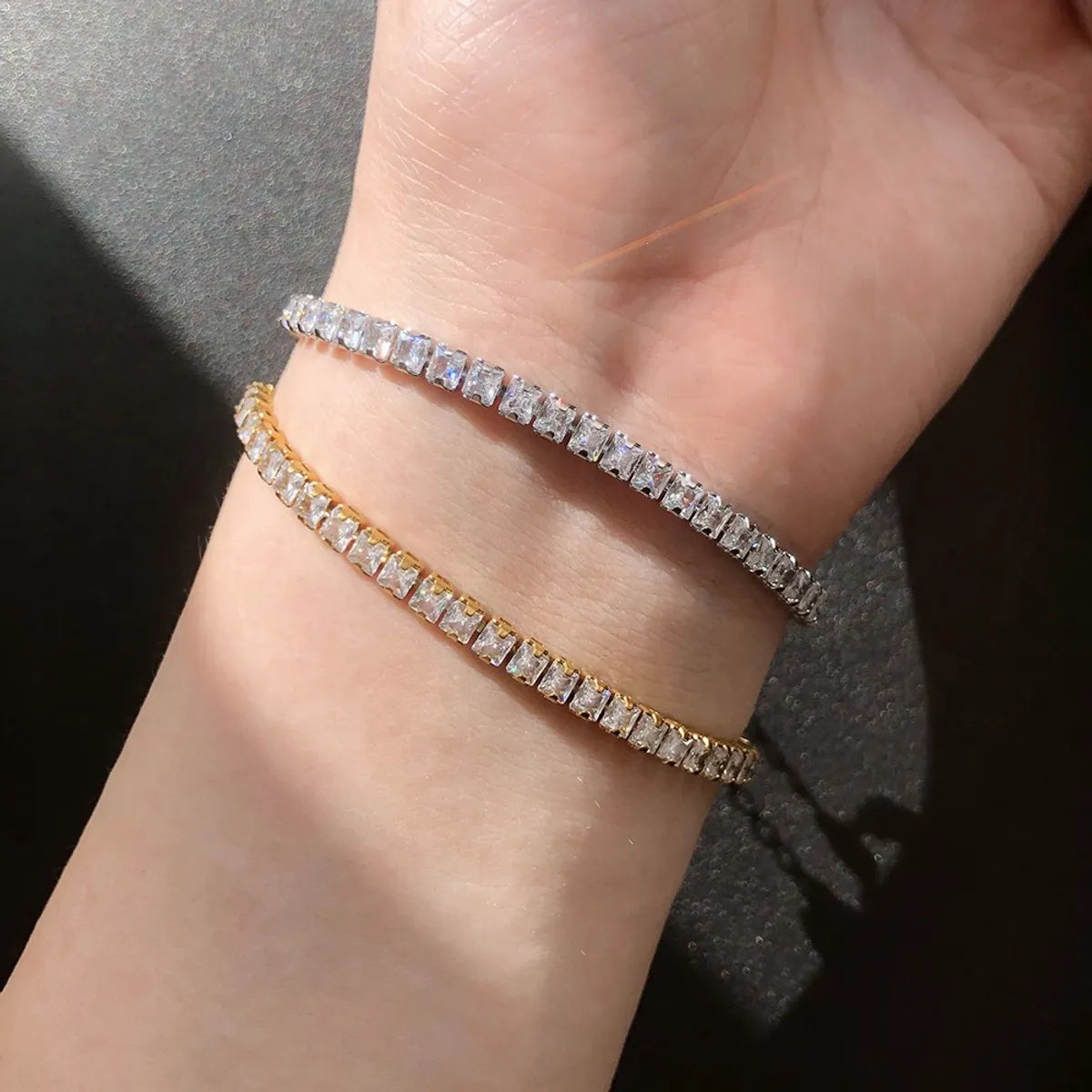 Elegant Solid Color Titanium Steel Inlay Zircon Bracelets