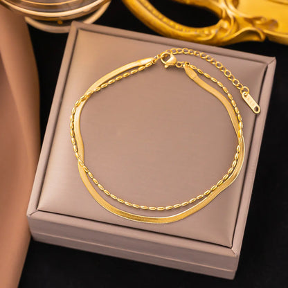 304 Stainless Steel 18K Gold Plated Elegant Plating Solid Color Bracelets Anklet Necklace