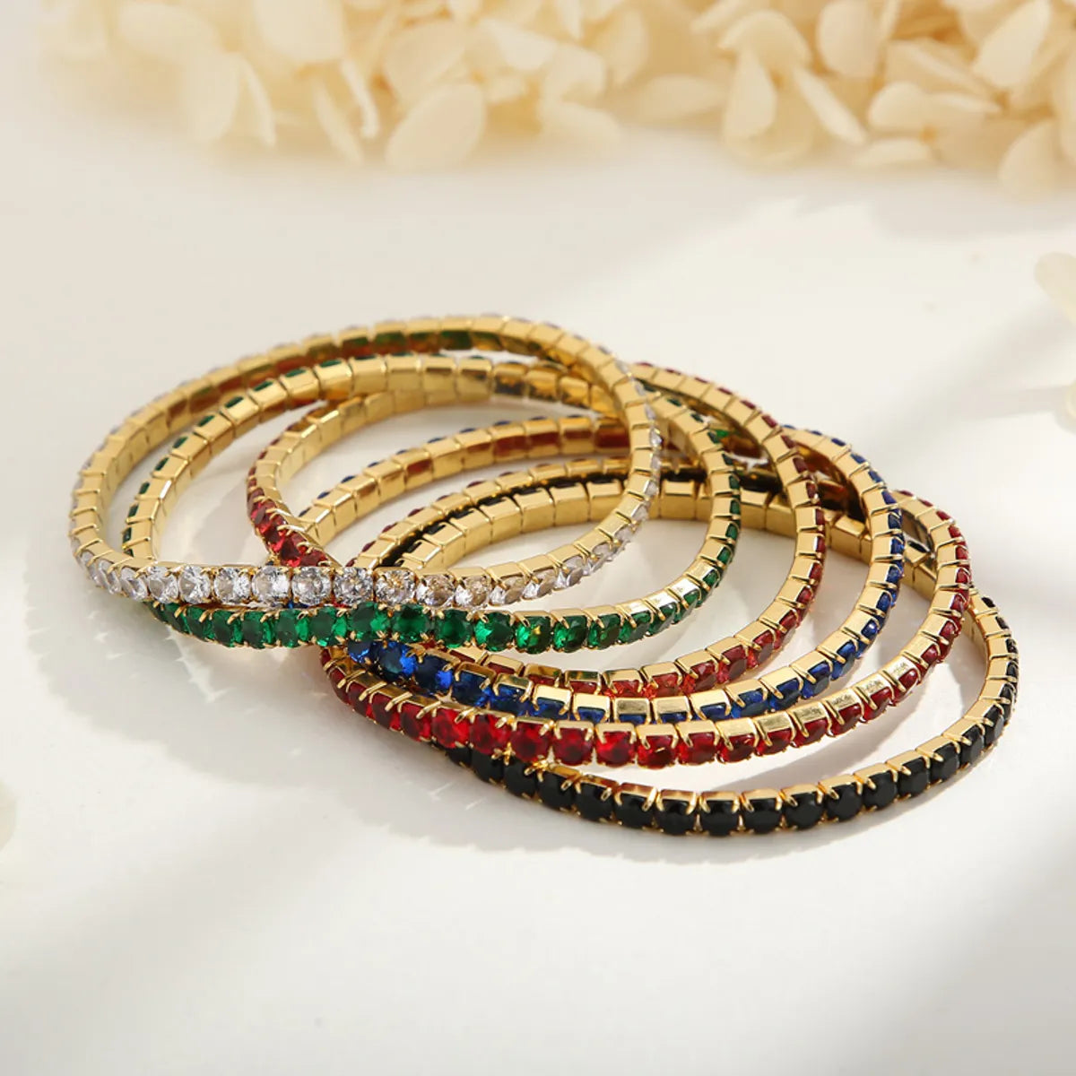 Elegant Solid Color Titanium Steel Plating Inlay Artificial Gemstones 18k Gold Plated Bracelets