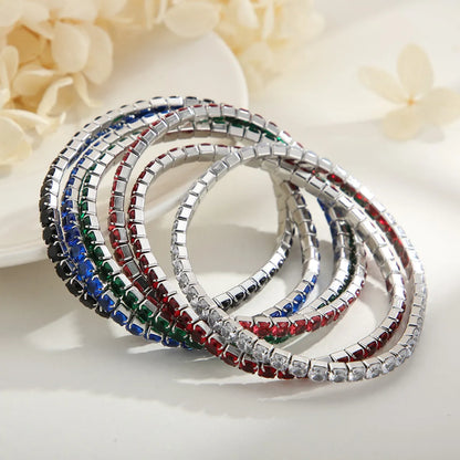 Elegant Solid Color Titanium Steel Plating Inlay Artificial Gemstones 18k Gold Plated Bracelets