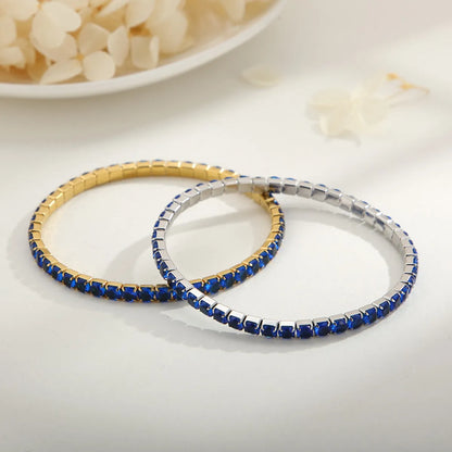 Elegant Solid Color Titanium Steel Plating Inlay Artificial Gemstones 18k Gold Plated Bracelets