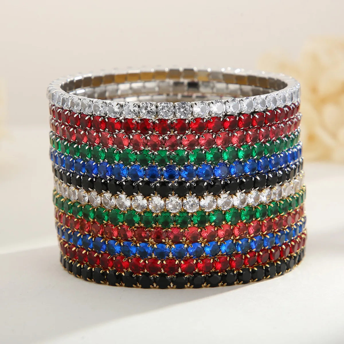 Elegant Solid Color Titanium Steel Plating Inlay Artificial Gemstones 18k Gold Plated Bracelets