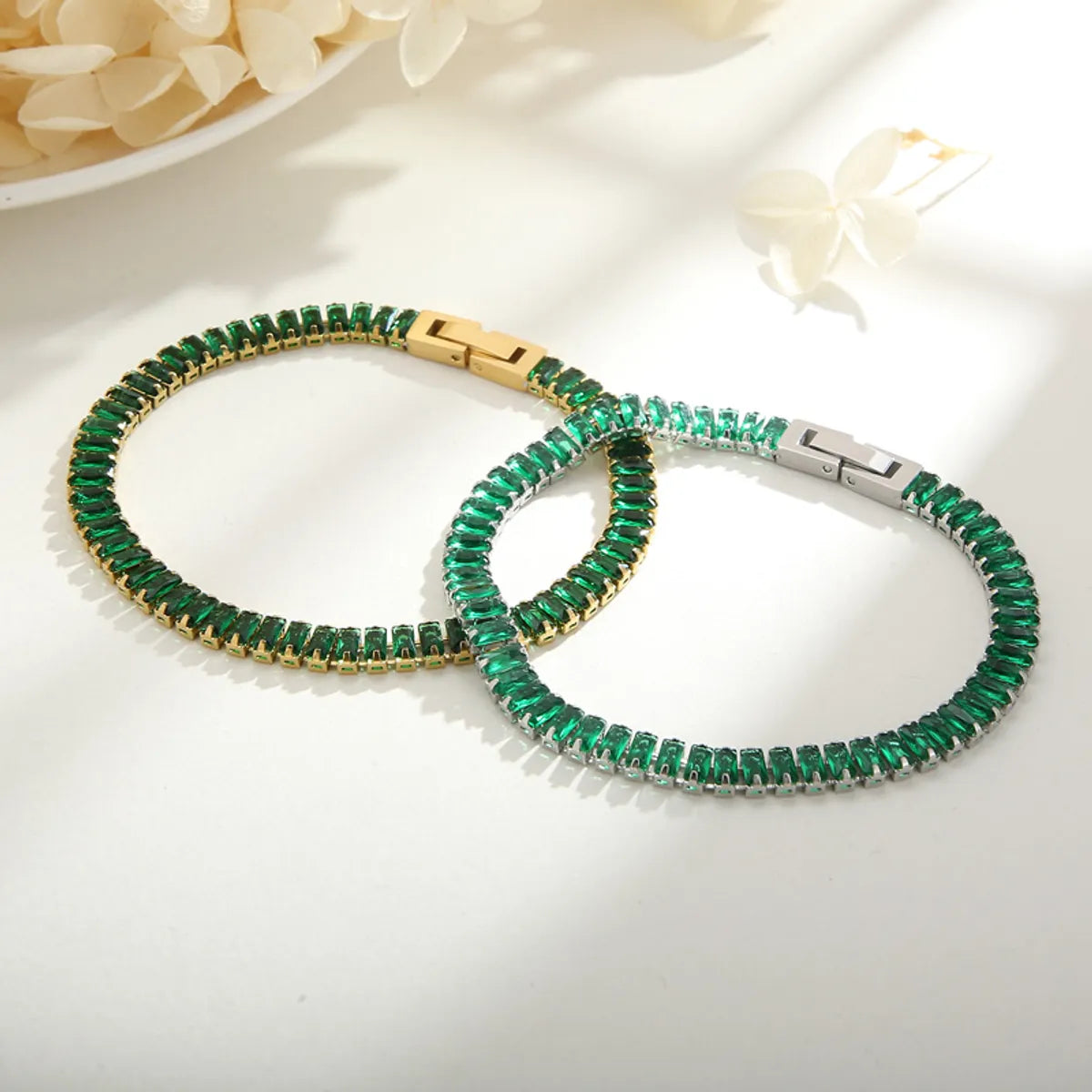 Elegant Solid Color Titanium Steel Plating Inlay Artificial Gemstones 18k Gold Plated Bracelets