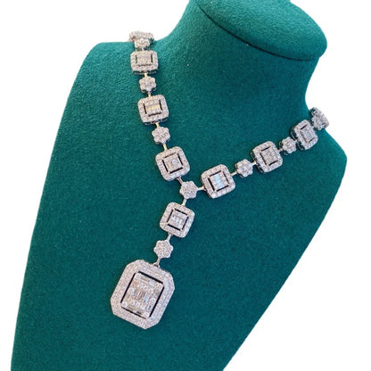 Elegant Square Copper Inlay Artificial Gemstones Rings Necklace