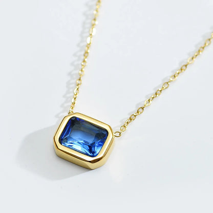 Elegant Square Stainless Steel Inlay Zircon Pendant Necklace